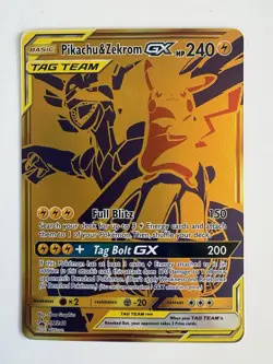 Pokemon Pikachu & Zekrom GX SM248 Gold Promo Full Art Tag Team NM/Mint - Image 1