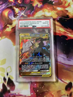 2019 POKEMON SUN & MOON COSMIC ECLIPSE #157 RESHIRAM & ZEKROM GX PSA 10 - Image 1