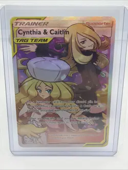 Cynthia & Caitlin Full Art Holo Card 228/236 Cosmic Eclipse NM-M Condition - Image 1