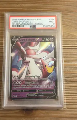 2021 POKEMON SWSH BLACK STAR PROMO CELEBRATIONS COLL #134 DARK SYLVEON V PSA 9 - Image 1