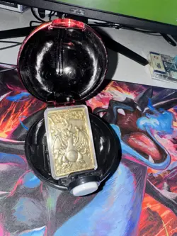 23K Gold Plated CHARIZARD Trading Card 1999 Burger King Pokemon Ball - Image 1