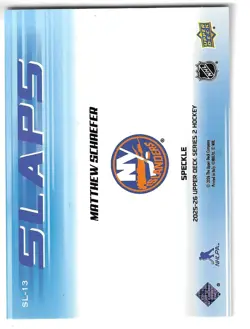 2025-26 Upper Deck Series 2 Matthew Schaefer SLAPS SPECKLE Parallel Rookie SL-13 - Image 2
