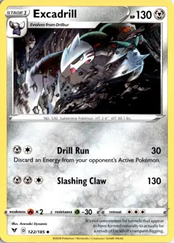Excadrill 122/185 SWSH04: Vivid Voltage Pokemon Card TCG - Image 1