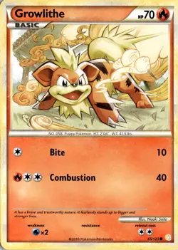 Growlithe 65/123 HeartGold SoulSilver Pokemon Card TCG - Image 1