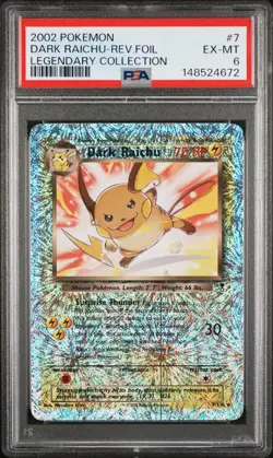 2002 POKEMON LEGENDARY COLLECTION #7 DARK RAICHU-REVERSE FOIL PSA 6 - Image 1