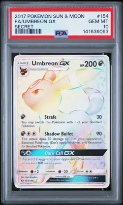2017 POKEMON SUN & MOON SECRET #154 FULL ART/UMBREON GX PSA 10 - Image 1
