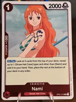 One Piece Nami OP01-016 Romance Dawn Rare Foil Character 2000 Namco - Image 1