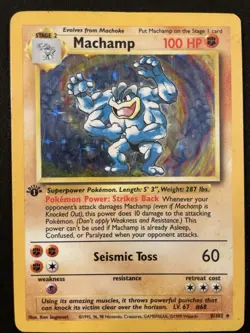 Wizards Machamp 8/102 Base Set Holo Rare Pokemon Card 1999 100 HP - Image 1