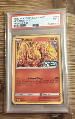 2022 POKEMON SWSH BLACK STAR PROMO PRERELEASE #185 MOLTRES-HOLO PSA 9 - Image 1