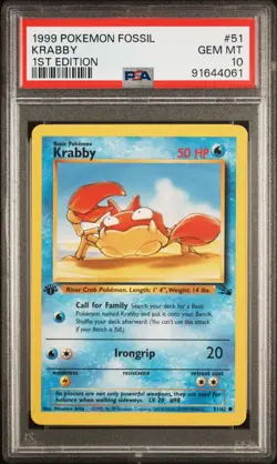 1999 Pokemon Fossil Krabby #51 1st Edition PSA 10 Gem Mint - Image 1