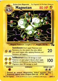 Pokemon TCG Magneton 26/62 Fossil Unlimited Rare Non-Holo LP - Image 1