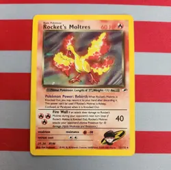 Rocket's Moltres 12/132 Holo Rare Gym Heroes Pokemon Card creased - Image 1