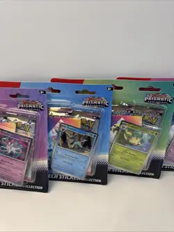 Pokemon TCG Prismatic Evolutions 3 Pack Blister Tech Sticker Collection Lot Of 4 - Image 3