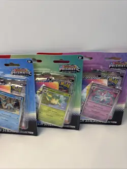 Pokemon TCG Prismatic Evolutions 3 Pack Blister Tech Sticker Collection Lot Of 4 - Image 4