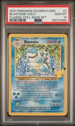 Pokemon Blastoise 2/102 Celebrations Classic Collection Holo PSA Gem Mint 10 - Image 1