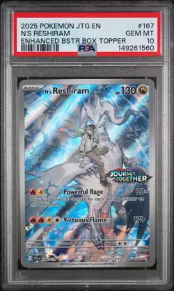 Pokemon TCG N's Reshiram Holo 167/159 Journey Together Box Topper PSA 10 - Image 1