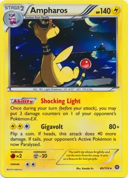Pokemon TCG Ampharos 40/114 XY Steam Siege Holo Rare Lightly Played - Image 1