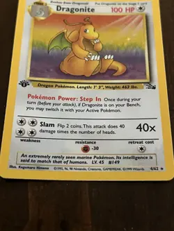 Pokemon Dragonite 4/62 Fossil Holo Rare 1st Edition English 1999 HP100 Stage 2 - Image 4