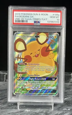 2019 Pokemon Sun & Moon UNB-'20 YAAA Tklt #195 Dedenne Gx FA PSA 10 GEM MINT - Image 1