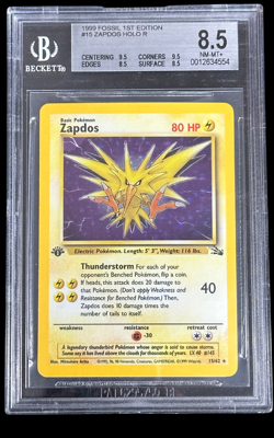 Pokemon Fossil 1st Edition Zapdos Holo Rare BGS 8.5 - Image 1