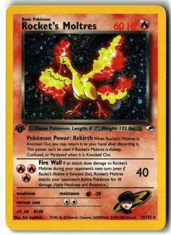 Rocket's Moltres ⭐ 12/132 1st Edition Holo Rare Gym Heroes 2000 Pokemon NM/LP - Image 1