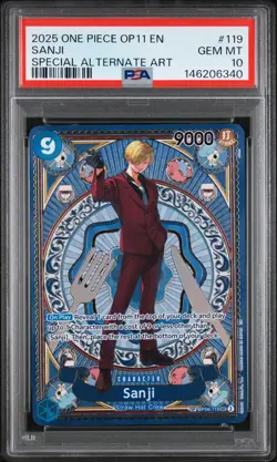 2025 ONE PIECE OP11-A FIST OF DIVINE SPEED SPECIAL ALTERNATE ART SANJI PSA 10 - Image 1