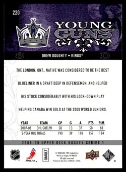 2008-09 Upper Deck Young Guns (B) Drew Doughty Rookie Los Angeles Kings #220 - Image 2