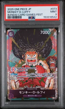 PSA 9 One Piece Monkey D Luffy OP07-073 BANDAI CARD GAMES Fest Promo Japanese - Image 1