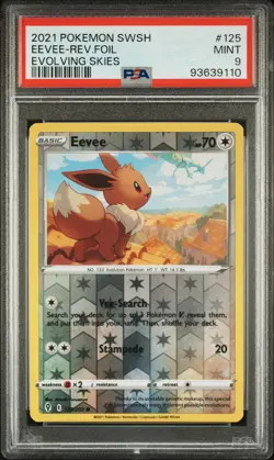 2021 POKEMON EVOLVING SKIES 125 EEVEE REVERSE HOLO - PSA 9 LOW POP! - Image 1