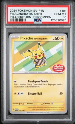 2024 POKEMON INDONESIAN SV-P PROMO #101 PIKACHU IN BATIK SHIRT PSA 10 - Image 1