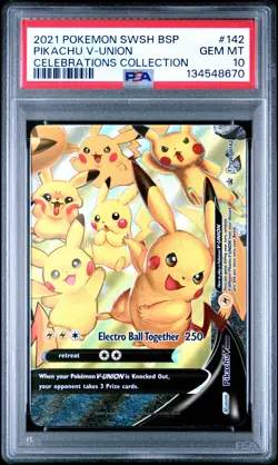 2021 POKEMON SWSH BLACK STAR PROMO CELEBRATIONS COLL #142 PIKACHU V-UNION PSA 10 - Image 1