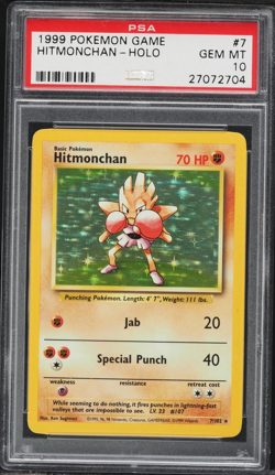 1999 POKEMON GAME HITMONCHAN HOLO #7 PSA 10 GEM MINT - Image 1