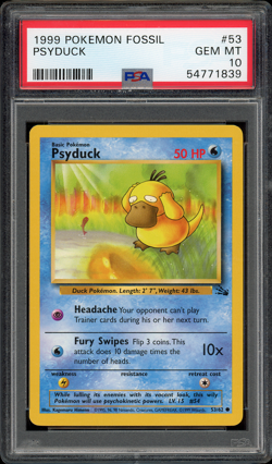 1999 POKEMON FOSSIL #53 PSYDUCK PSA 10 - Image 1