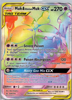 Pokemon Muk & Alolan Muk GX 220/214 Unbroken Bonds TAG TEAM Full Art Secret Rare - Image 1