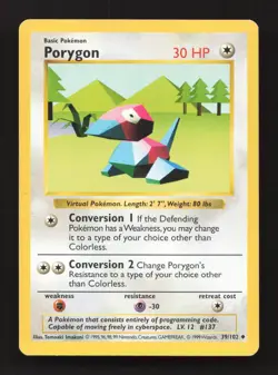 Porygon 39/102 Uncommon Base Set Shadowless Pokemon Moderately Played - Image 1