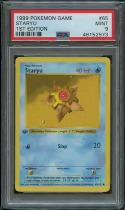 Pokemon 1st Edition Base Staryu PSA 9 Mint 65/102 1st Ed Shadowless Base - Image 1