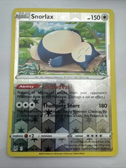 Pokemon TCG Snorlax Reverse Holo Rare Card Lost Origin 143/196 - Image 1