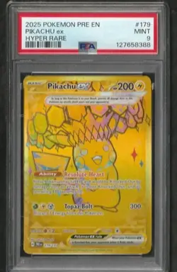 2025 POKEMON PRE EN-PRISMATIC EVOLUTIONS HYPER RARE #179 PIKACHU EX PSA 9 - Image 1