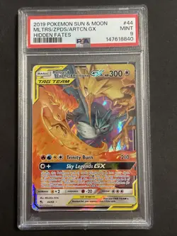 Pokemon TCG Moltres & Zapdos & Articuno GX Hidden Fates Card 44/68 PSA 9 Mint - Image 1