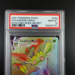 PSA 10 Leafeon Vmax 204/203 Pokemon Evolving Skies Rainbow Rare Graded Card - Image 2