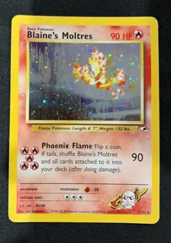 Pokemon 1999-2000 Blaine's Moltres Gym Heroes Holo 001/132 LP Card Lvl 44 #146 - Image 1