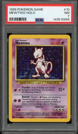 1999 POKEMON GAME #10 10/102 MEWTWO HOLO NM PSA 7 GRADED LOOKS BETTER - Image 1