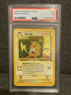 PSA 7 1999 Pokemon Fossil Raichu Holo #14 NM - Image 1