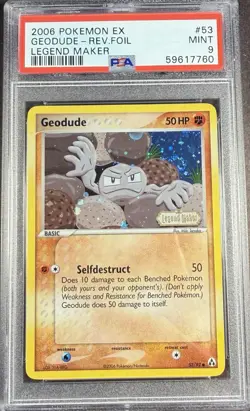 2006 Pokemon EX Legend Maker 53 Geodude Reverse PSA 9 Mint - Image 1