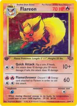 Pokemon Unlimited Holofoil - Flareon (3) - 03/64 / MP / English - Image 1