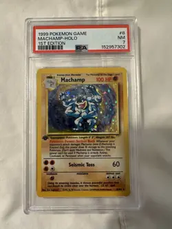 1999 POKEMON GAME 8 MACHAMP-HOLO 1ST EDITION PSA 7 - Image 1