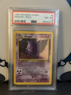 1999 POKEMON FOSSIL #5 GENGAR-HOLO PSA 8 - Image 1