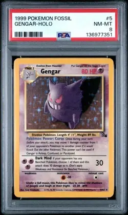 1999 POKEMON FOSSIL #5 GENGAR-HOLO PSA 8 - Image 3