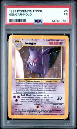 1999 POKEMON FOSSIL #5 GENGAR-HOLO PSA 1 - Image 1