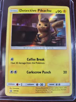 2019 POKEMON CARD DETECTIVE PIKACACHU BASIC RARE HOLO SM190 NM - Image 1